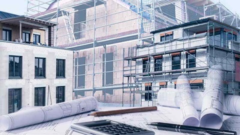 Architect schoten voor een gebouw.